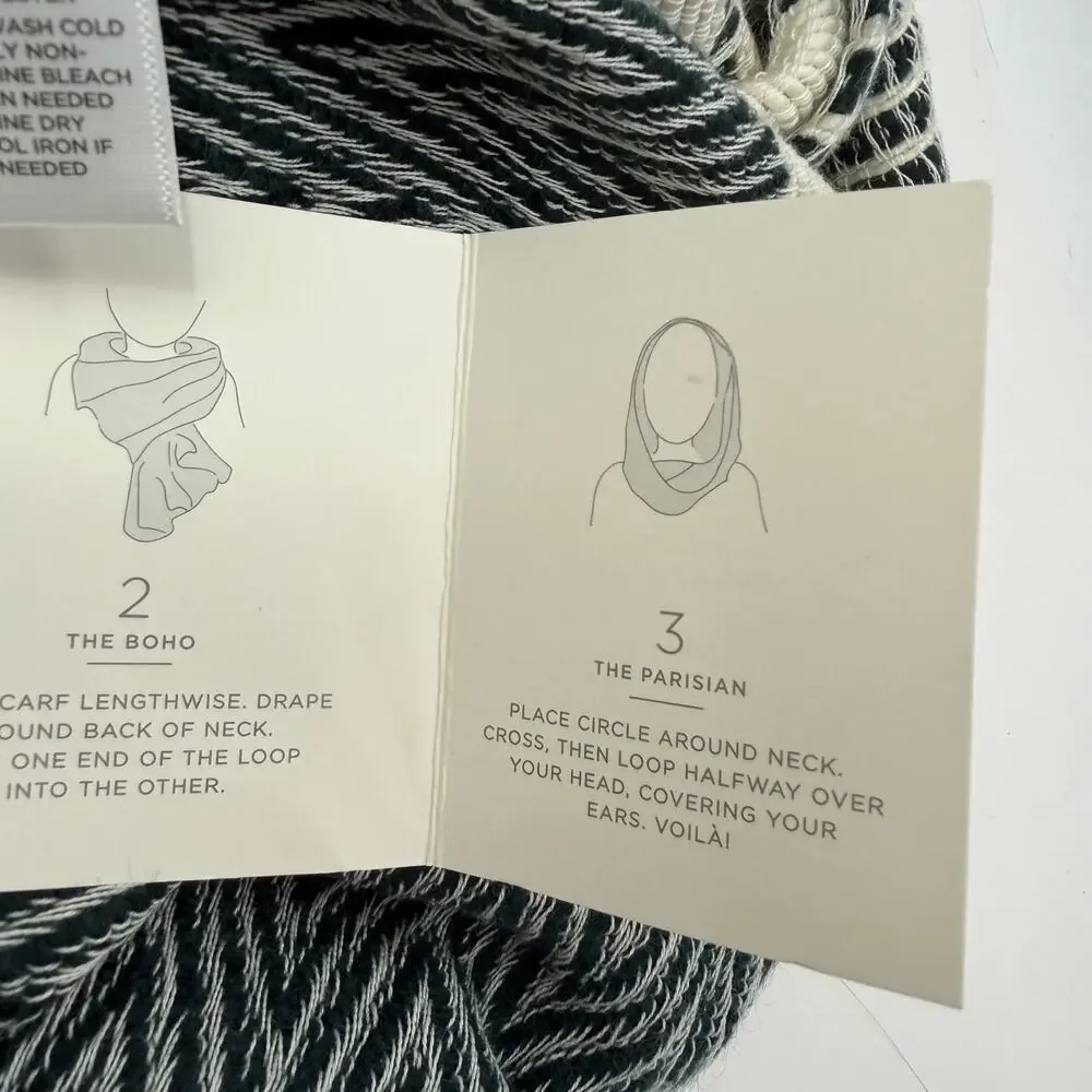 Loft Ann Taylor Infinity Scarf Navy Creme Textured Knit 3 Ways to Wear Loop NWT